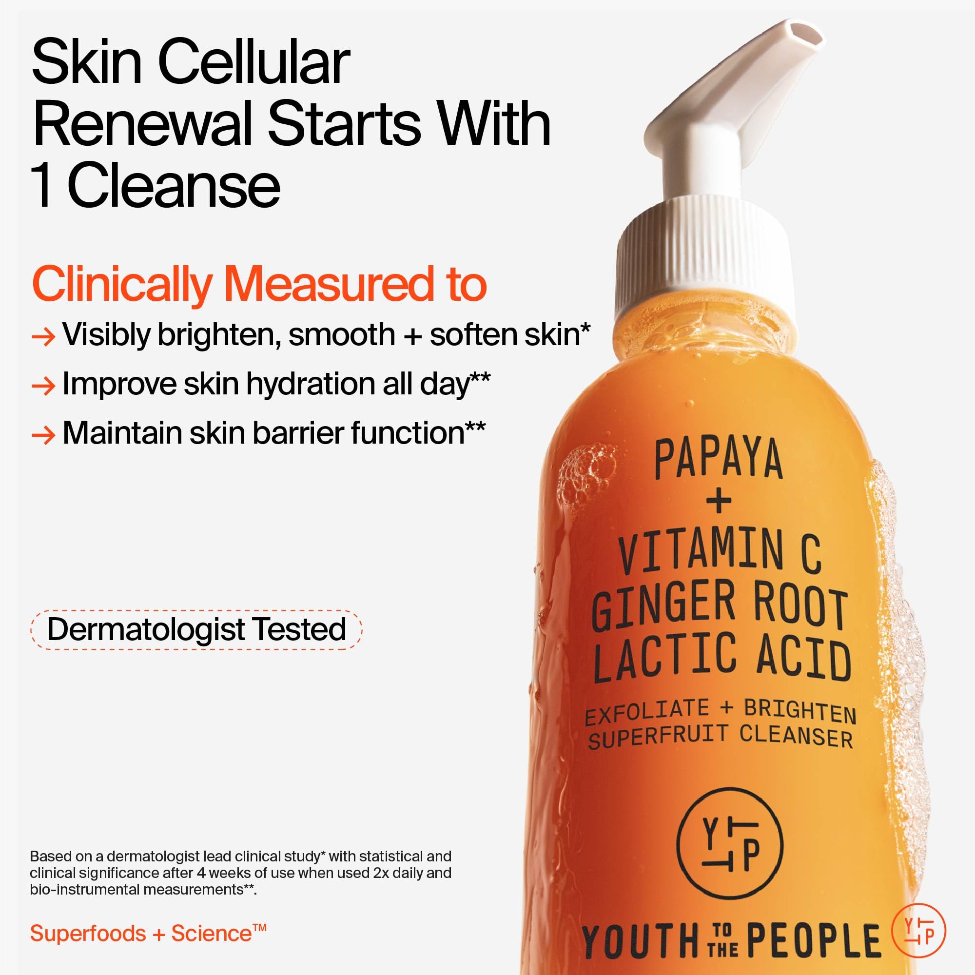 Youth To The People Superfruit Facial Cleanser Full Size - Papaya + Vitamin C Exfoliating Face Wash, Skin Renewal with AHA + BHA, Evens Tone & Texture for Soft + Radiant Skin - 5 fl oz