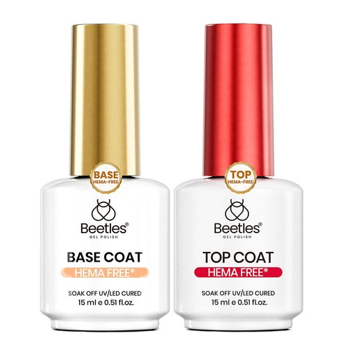 Beetles 15ml Gel Base and Top Coat Set HEMA Free, TPO Free Top Coat Gel Nail Polish & Base Clear Glossy Long Lasting No Wipe Soak Off Upgraded Safe Low-Sensitivity, No More Damaged Gifts for Women