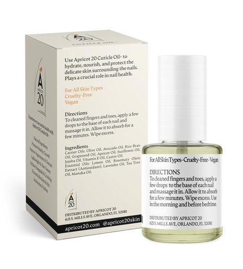 Apricot20 Cuticle Oil Plus, Natural Nail Care Treatment with Essential Oils, Vegan, Cruelty-Free, 0.33 fl oz