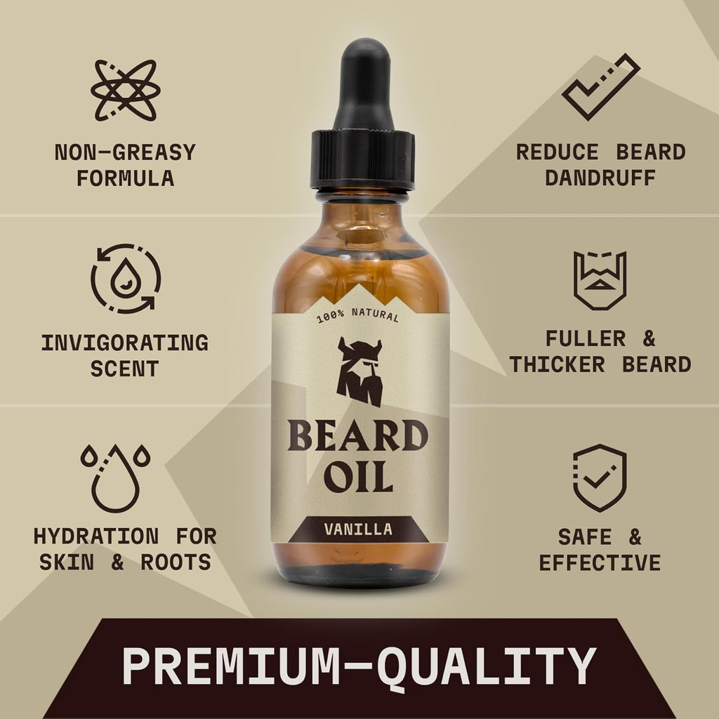 Striking Viking Vanilla Beard Oil - Naturally Derived Conditioner with Argan & Jojoba Oils for Soft, Moisturized Growth (2 Oz)