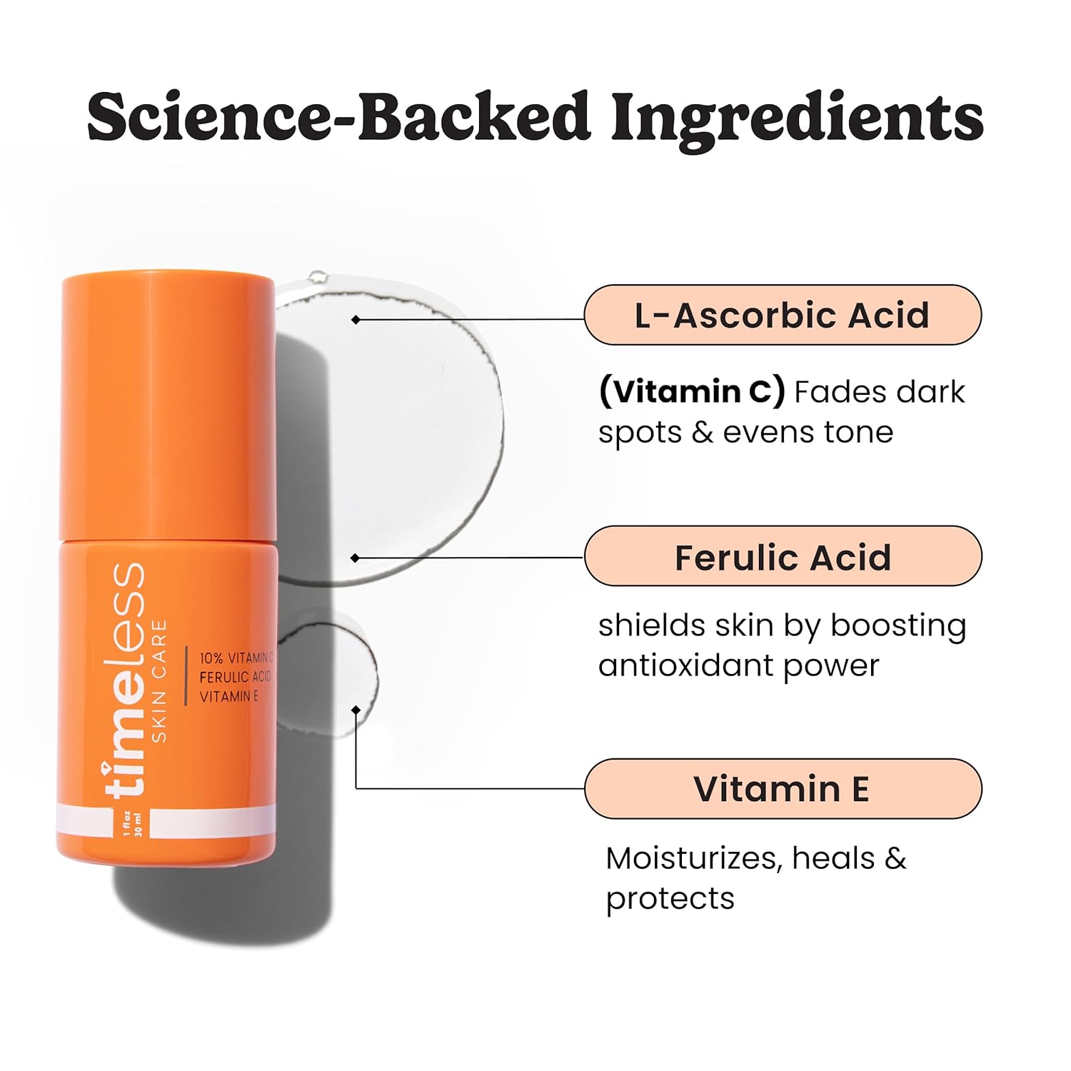 Timeless Skin Care Vitamin C Serum - Brightening Formula with Vitamin E & Ferulic Acid - 1 oz