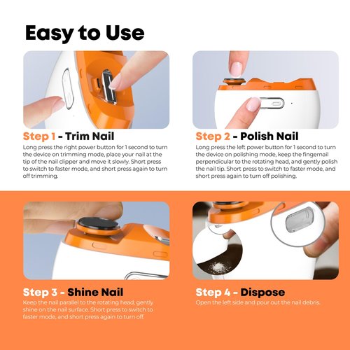 Electric Automatic Nail Clipper Trimmer - 2 in 1 Rechargeable Fingernail File Grinder Cutter for Baby Adults Seniors - Multifunctional Manicure Polisher with LED for Trimming Polishing Nails