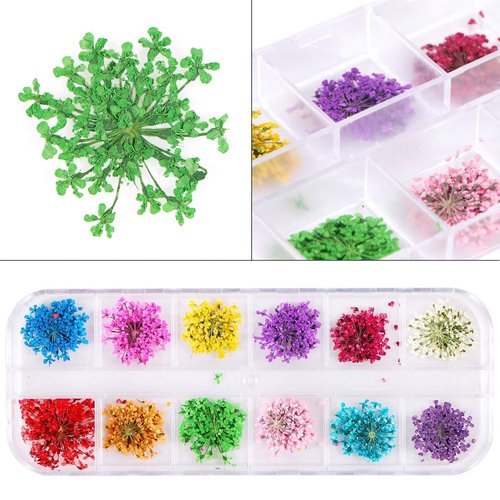 2 Boxes Nail Art Dried Flowers,UNIME 24 Colors Mini Real Natural Flowers Nail Art Supplies 3D Applique Nail Decoration Sticker for Tips Manicure Decor Accessories,Gypsophila