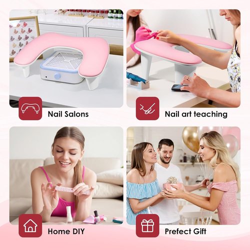 Arm Rest for Nails Tech - U-shaped Manicure Nail Hand Rest Pillow Cushion, Big Microfiber Leather Nail Arm Rest Stand for Acrylic Nail Art Tech (Pink)