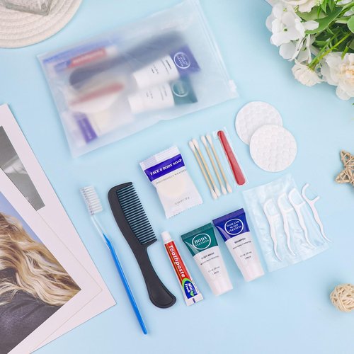 Toiletry Kits Travel Essentials Disposable Hygiene in Bulk, Trial Size Toiletries Supplies Individually Wrapped Traveling Personal Care Items, for Camping, Hotel, Homeless, Charity, 8-in-1 (20-Pack)
