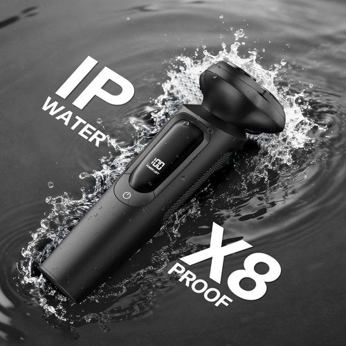 Electric Razor for Men, IPX8 Waterproof with Type-C Quick Charge, 3D Flex Blades & Pop-Up Trimmer, 60min Runtime, Travel Lock, Wet & Dry Shave, Light Gray
