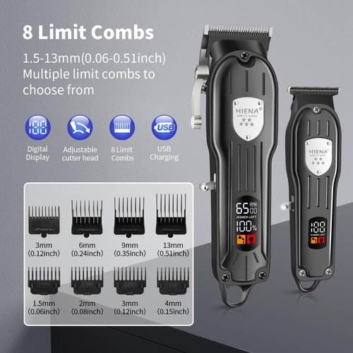 HIENA PRO Professional Hair Clippers for Men Rechargeable Barber Clippers & Trimmers Set, Cordless Hair Clippers Kit with LCD Display, Gifts for Men