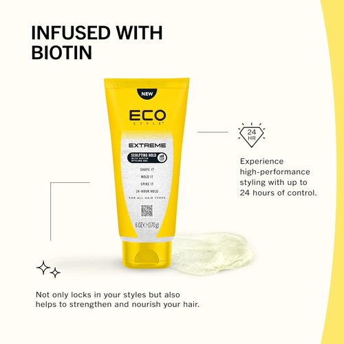 Eco Style | Extreme Sculpting Gel with Biotin - Maximum Hold, Alcohol-Free, 6 Ounce for All Hair Types
