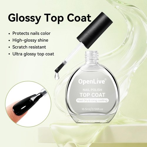OpenLive Nail Polish Set - Quick Dry Base & Top Coat, 16.5ml | High-Gloss Finish for DIY Nail Art