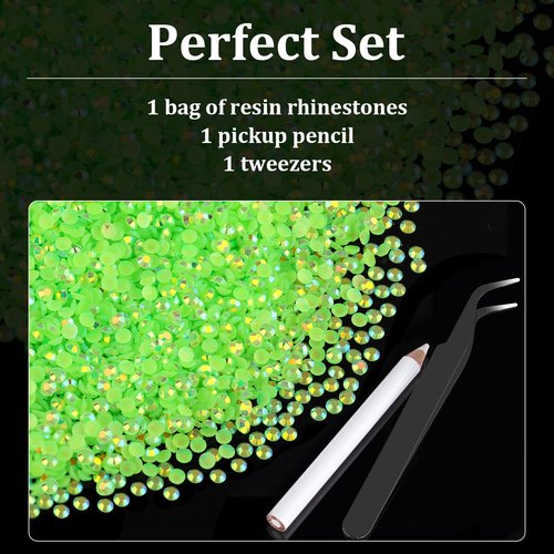 5000pcs 3mm Resin Rhinestones Bulk, Fluorescent Green AB Flatback Round Jelly Rhinestones Non Hotfix Crystal Gems Large Quantity Wholesale for DIY Crafts Clothes Face Makeup Manicure
