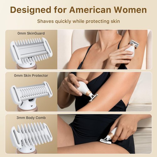 Trimcoo 2026 New Bikini Trimmer for Women - Small But Powerful Electric Razors, Intimate Pubic Hair/Lady Facial Painless Removal, USB-C Cordless Body Shaver for Trip, Replaceable Wet/Dry Blade, White