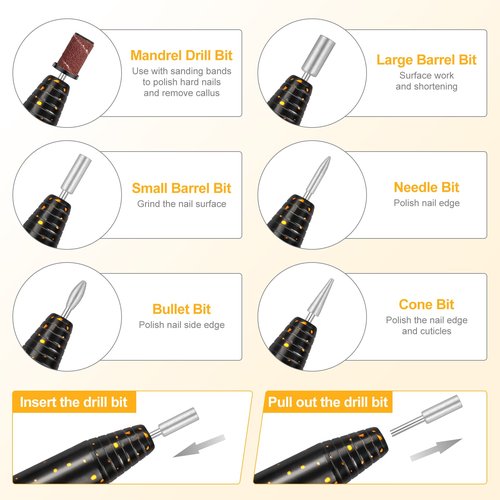Portable Electric Nail Drill Machine, 20000RMP Nail Drills for Acrylic Nails Professional Manicure Pedicure Set Polishing Shape Tools with Nail Drill Bits,Sanding Bands and Brush(Gold Black)