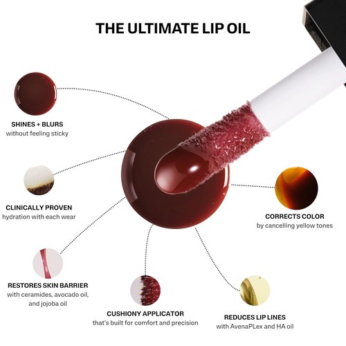 Cake Theory Lip Tone Equalizing Oil - Hydrating High-Shine Blurring Lip Oil with Purple Brown Tint | Clean Vegan Formula - 0.23 oz