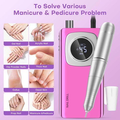 Electric Nail Drill Professional: Rechargeable Nail File with Bits for Acrylic Gel Nails, Professional Nail Drill Manicure Pedicure Polishing Shape Tools for Home Salon