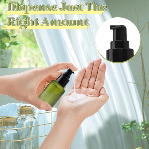 6 Pcs Frosted Green Glass Pump Bottle Empty Lotion Foundation Container Cosmetic Dispenser with Press Pump for Essence Lotion - 30ml/1oz