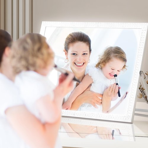 homtang Vanity Mirror with Lights,RGB & 3 Dimmable Light Modes Makeup Mirror with Touch Control,Light Up Mirror for Desk,360°Rotation,17x22 Inch