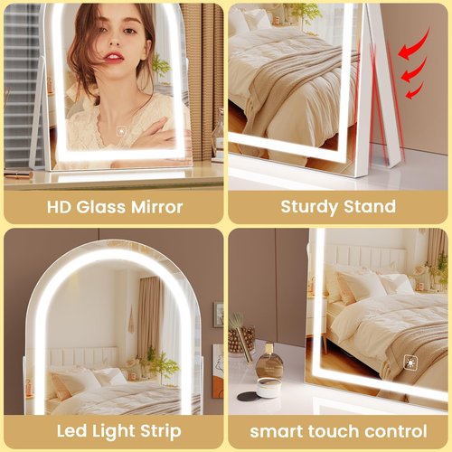 Gvnkvn 14" Elegant LED Vanity Mirror with 3-Color Adjustable Lights, Lighted Makeup Mirror 360° Rotating Stand & Touch Control - Perfect Makeup Gift for Women