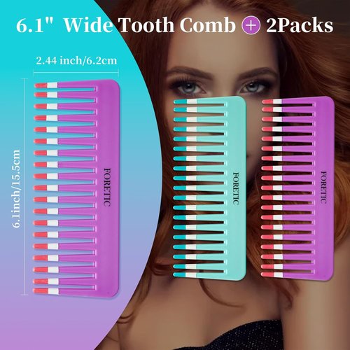 Skiennix 2-Pack Wide-Tooth Anti-Static Comb Set | 6.1-Inch Handle-Free Design for Curly & Wet Hair (Purple & Blue)