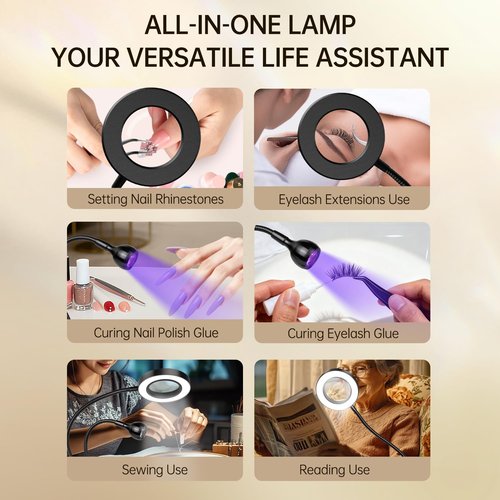 AORAEM LED UV Nail Lamp: Double-Headed Gooseneck U V Lamp for Gel Nails, LED Flash Cure Light with 6X Magnifier Home DIY Salon, Black