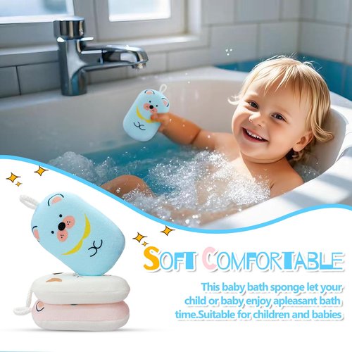 JieLiLeHome Baby and Kids Bath Loofah Sponge, Soft and Absorbent Toddler Exfoliating Body Scrubber Shower Loofa Sponge,Cute Pattern Design for Kids Baby Women Boys and Girl, 3 Pack (Bear/Dog/Cat)
