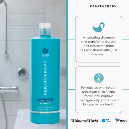 KERATHERAPY Moisture Shampoo - Keratin Infused Anti-Frizz Formula for Oily Scalp & Dry Ends | 33.8 fl. oz.