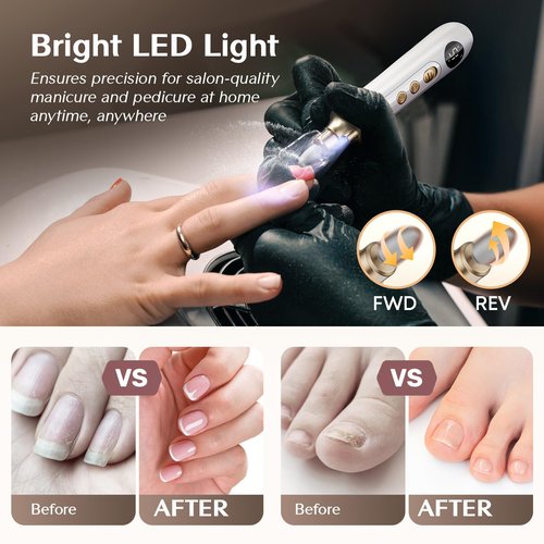 Cordless Nail Drill Electric Nail File: Professional Manicure Pedicure Kit for Acrylic Gel Nails Grind Trim Polish, 15-Speed Brushless Electric Foot Callus Remover ,Nail Tool for Women & Men.