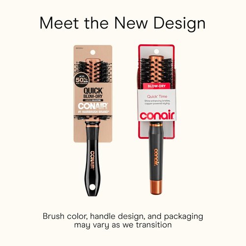 Conair Quick Dry Copper Round Hair Brush - Fast Blow Drying & Voluminous Styles | Nylon & Boar Bristles