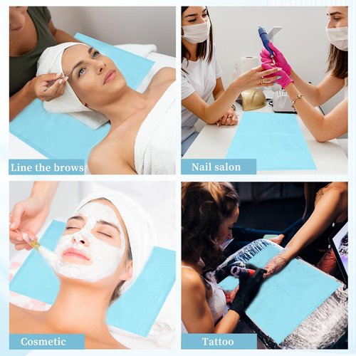 BOMOQING 125Pcs Disposable Nail Paper Towels for Acrylic, 3 Ply Foldable Nail Table Mat, Waterproof Nail Art Practice Sheet Clean Pads Napkins, Nail Supplies for Manicure Salon or Home Use (Blue)