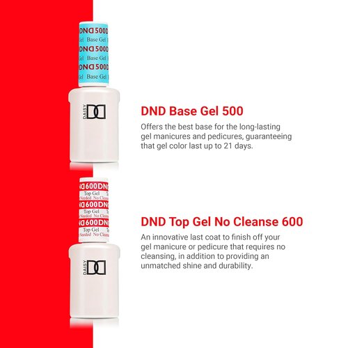 DND Gel Polish Set - UV/LED Base & No Cleanse Top Coat Duo | Professional 0.5 Fl Oz Each