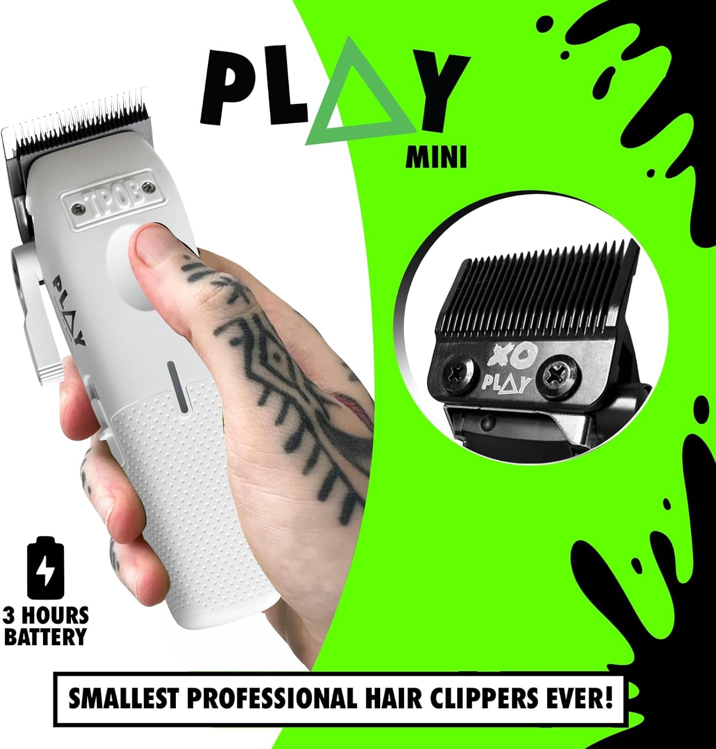 TPOB Mini Play Professional Hair Clippers - Sleek White Design for Precision Grooming