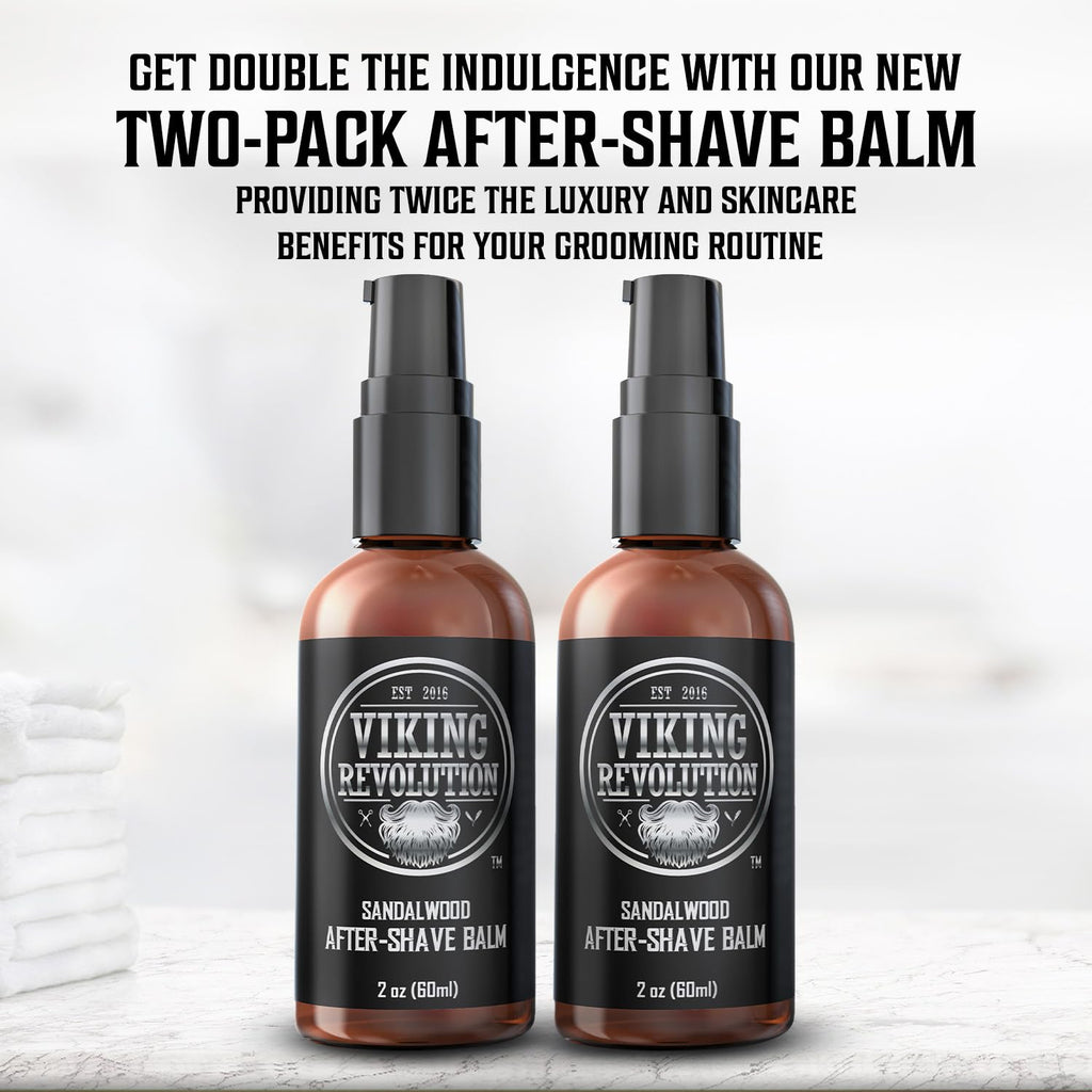 Viking Revolution Luxury After-Shave Balm for Men - Soothes and Moisturizes Face After Shaving - Eliminates Razor Burn for A Silky Smooth Finish - Sandalwood Scent (Pack of 2)