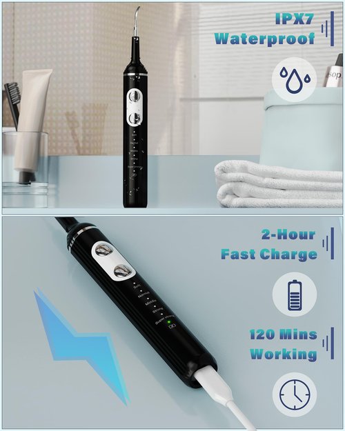 Plaque Remover for Teeth, Dental Cleaning Kit Tartar Remover for Teeth with LED Light & 5 Modes, Rechargeable Dental Cleaner, 4 Replaceable Heads