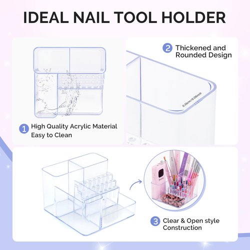 MelodySusie Nail Drill Holder, 21 Holes Nail Drill Bits Holder, Professional Acrylic Nail Tools Storage Box, Organizer Displayer for Manicure Efile Accessories Nail Drill Kit, Salon Home, Clear