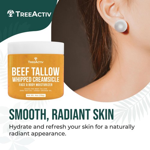 Beef Tallow Face Cream Body Moisturizer, All Natural Grass Fed Whipped Beef tallow For Skin, Deeply Hydrating & Nourishing Balm for Eczema Cracked Dry Itchy Irritated Skin Repair Skincare 4 fl oz