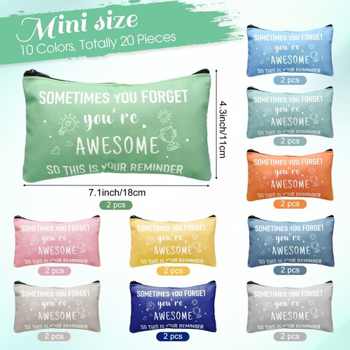 Reginary 20 Pcs Inspirational Gifts Bulk for Women Cosmetic Bag Makeup Bag with Zipper for Birthday Christmas Encouragement Appreciation Gifts(Macaron Color,Sometimes You Forget)
