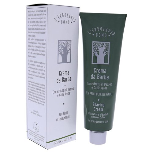 L'Erbolario Baobab and Green Coffee Shaving Cream - Non Foaming for More Razor Control - Emollient Action Prepares Your Skin for A Very Gentle and Easy Shave - Tones and Softens Your Skin - 5.07 Oz