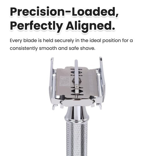 Safety Razor for Men, Premium Stainless Steel Butterfly Open Comb DE Razor, Weighted Heavy Handle with 10 Double Edge Blades, Mirror Polished Silver - Luxury Gift Set for Dad, Groom