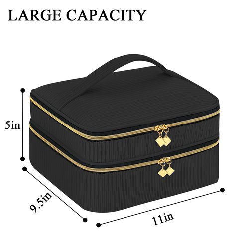 LYFFXYH Double-Layer Nail Polish Organizer-Holds 42 Bottles, Nail Polish Storage with Handle, Nail Bag Organizer Case for Professional Manicure Kit & Travel (Black, 42 Bottles-Small)