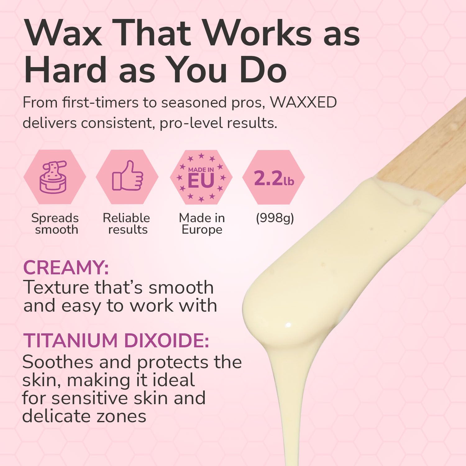 WAXXED Cream Hard Wax Beads 2.2LB – Professional Cream Hard Wax for Hair Removal – Titanium Dioxide Infused Wax Beads for Sensitive Skin – Smooth Application & Clean Removal – Salon & Home Use