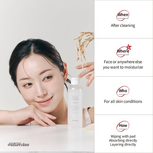 NATURECLASS R4 Hydrating Rice Toner – Glass Skin, Toner for Face, Deep Moisturizing, Rice Water, Hyaluronic Acid, Squalane, Korean Skin Care, Fragrance Free, Sensitive Skin, 6.76 fl oz