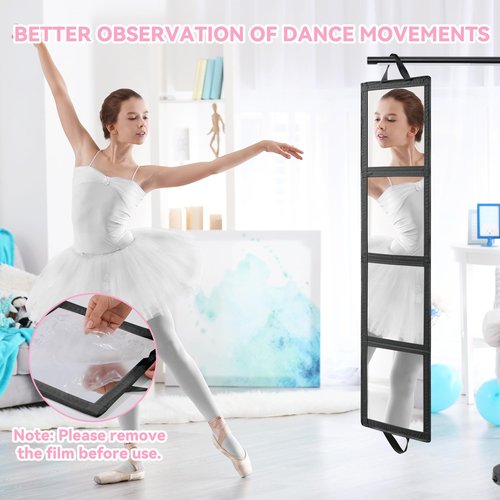 ROYALAY Foldable Full Length Mirror with Handle, 47 * 13in Four-fold Portable Mirror for Travel Makeup Dancing and Fitting Clothes, Black