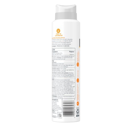 Neutrogena Clear Body SPF 50 Sunscreen Spray, Broad Spectrum UVA/UVB Sun Protection, Water-Resistant, Non-Comedogenic, Lightweight Body Sunscreen with Vitamin E & Niacinamide for Skin Care, 5 oz