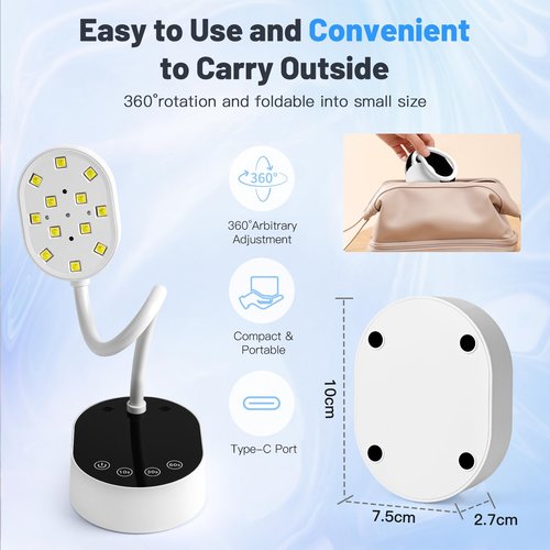 Madenia UV LED Nail Lamp: Rechargeable 360° Adjustable Gooseneck Design Nail Light with Auto Sensor & Touch Screen - 4 Timer Modes Nail Curing Lamp Suitable for Salon and Home Use, White