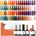 modelones 40 Pcs Gel Nail Polish Set, Nude Brown Green Red Purple Orange Gold Jelly White Colors Blooming Gel Polish Kit with Base Coat & Matte Glitter Glossy Top Coat DIY Mani Gfit