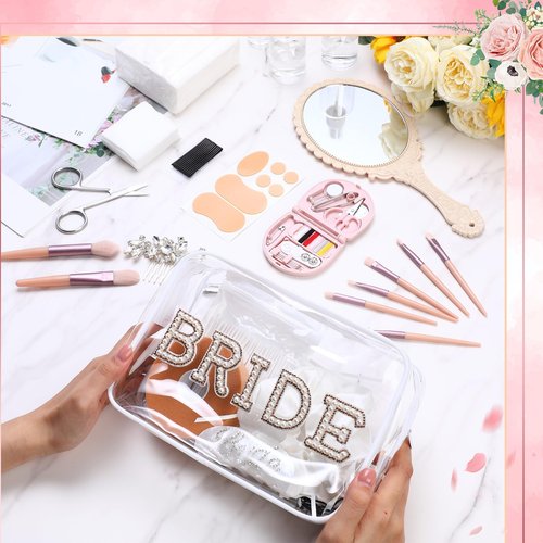 Sunnymove Bride Emergency Kit for Wedding 49 Bridal Emergency Kit for Wedding, Essentials Must Haves Survival Set for Bride, Travel Items with Makeup Bag for Women Daily(Clear)