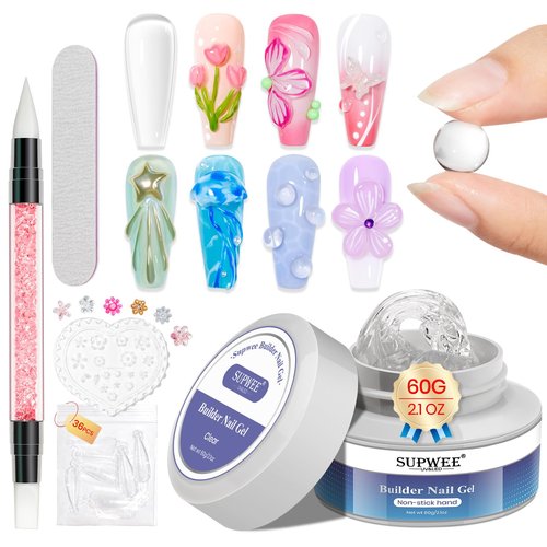 SUPWEE 3D Nail Gel 60G Clear Nail Builder Gel Hard Gel for Nails Large Capacity Solid Builder Gel Modeling Non-Sticky 3D Sculpting Gel for Nail Carving Strengthen Nail Art DIY at Home