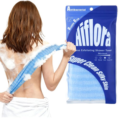 Back Scrubber for Shower and Dead Skin Removal, Exfoliating Body Scrubber for Smooth Skin Japan Washcloth for Shower & Bath, Versatile Body Scrub Towel, Ideal for Skincare, Deep Exfoliation Blue