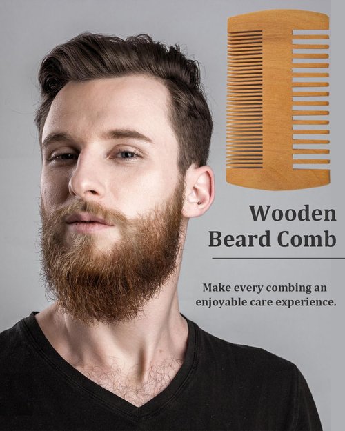 4 Pack Double-Sided Pocket Comb, Wooden Dual Action Beard and Mustache Comb Set with Leather Cases for Beards and Mustaches, Everyday Styling Comb For Detangling Knots, Beard Care & Grooming
