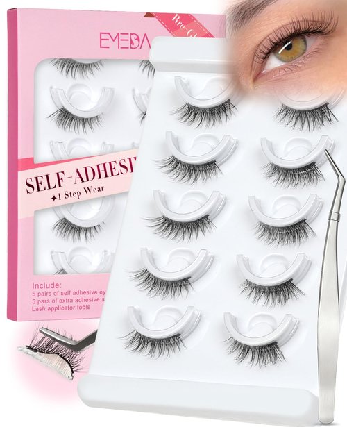 Self Adhesive Half Lashes 12mm Self Adhesive Eyelashes Preglued Glueless Natural False Lashes No Glue Needed Strip Lashes Easy for Beginner 5 Pairs by EMEDA(Half Lashes 874)