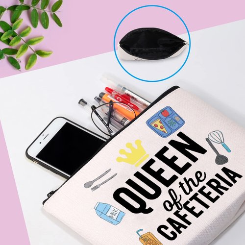 GJTIM Lunch Lady Gift Queen of the Cafeteria Makeup Bag Cafeteria Worker Appreciation Gift for Lunch Workers (Cafeteria Queen Bag)